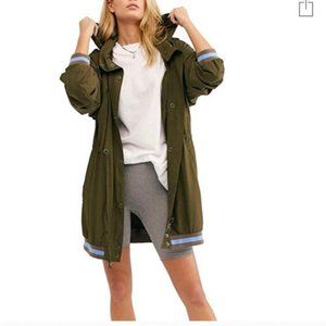 Free People Wind Swept Long Rain Jacket, Green